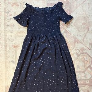 Vine & Love Navy Blue Polka Dot Off Shoulder Maternity Dress Knee Length Small